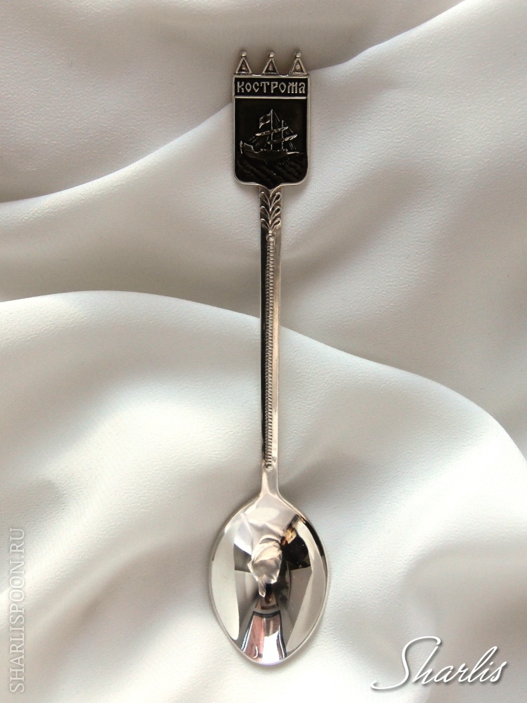 <b>Серебряная сувенирная ложечка (Silver spoon) с изображением герба города Кострома</b><br />
 (Нажмите чтобы увеличить)
